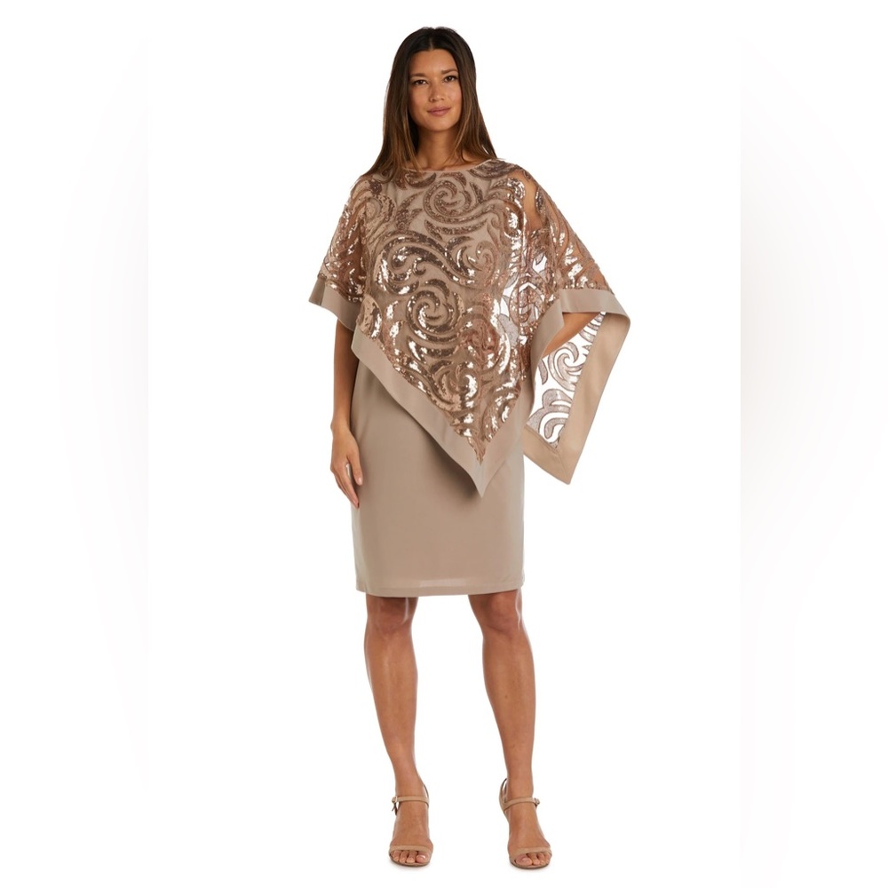 NEW R&M Richards Petite 2584 Mother Of The Bride Dress Caramel Gold Sequins 6P